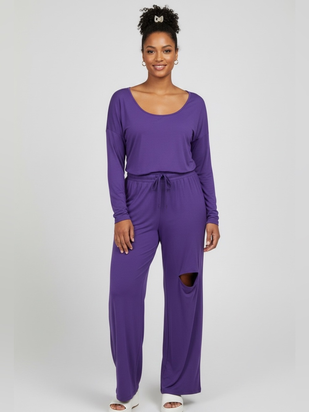 NWOT Women's Long-Sleeve Scoop Neck Lounge Set - Purple